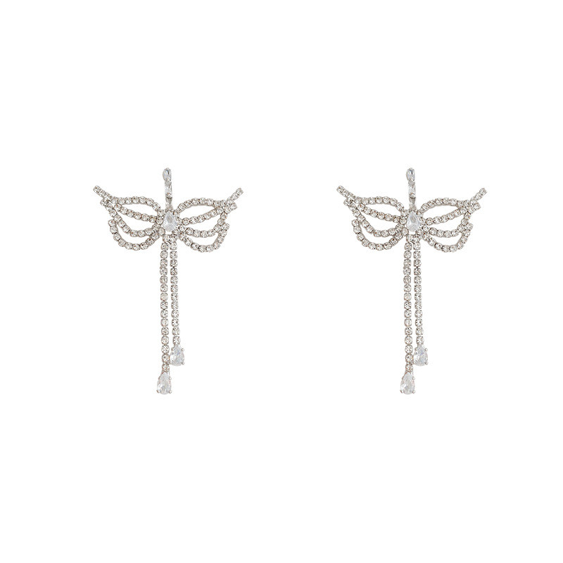 Fashion Long Tassel Rhinestone Drop Earrings for Women Oversize Hollow Butterfly Crystal Dangle Earrings Jewelry Accessories