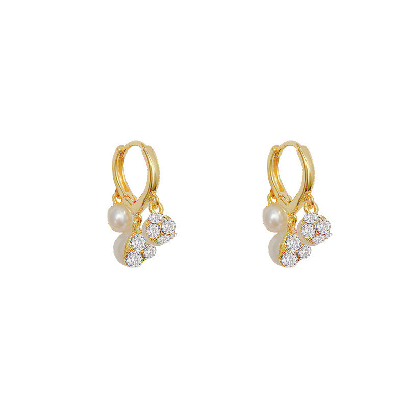 Round Pearl Zircon Bead Tassel Earrings for Women Heart Shape Hoop Earrings Gift