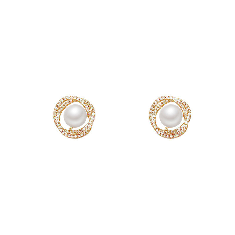 Fashion Women Zircon Rhinestone Freshwater Pearl Studs Earrings Screw Flower Balls Minimalism Stylish Small Earring Jewelry