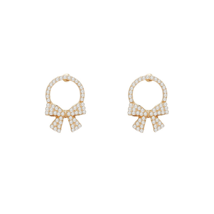 Classic Bowknot Women Stud Earrings Lovely Girl Bow Tie Pearl Ear Studs Fashion Jewelry Womens Accessories Earrings Pink