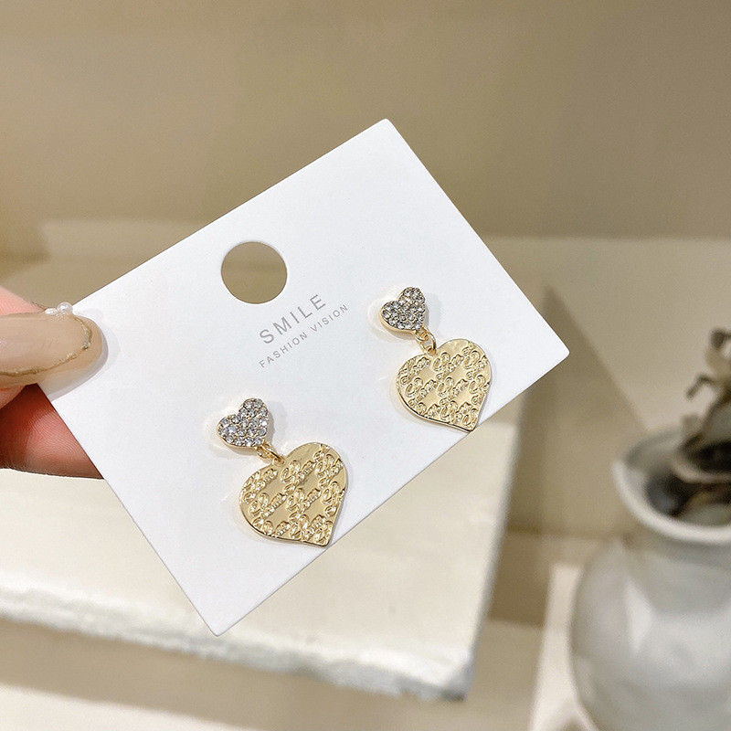 Promotion Fashion Korean Drop Earrings for Women Metal Zircon Inlaid Double Heart Korean Jewelry Female Earring Girls Gift