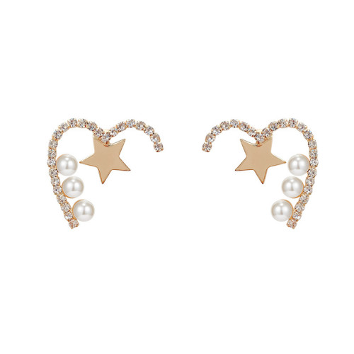 Creative Heart Earrings with Imitation Pearl Punk Stud Earring for Women Gold Color Trendy Jewelry Wholesale