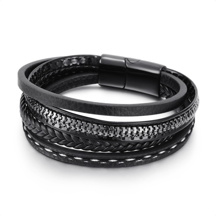 Fashion Trendy Original  Multi-Layer Rope Hand-Woven Leather Bracelet Men Personality Magnetic Buckle Bracelet Jewelry  ds652g9