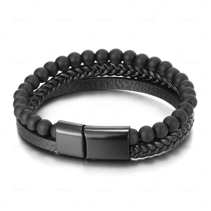 Original Stainless Steel Sleep Energy Bead Anti Cancer Black Gall Natural Eye Bracelet Men Weaving Healthy Leather Bracelet