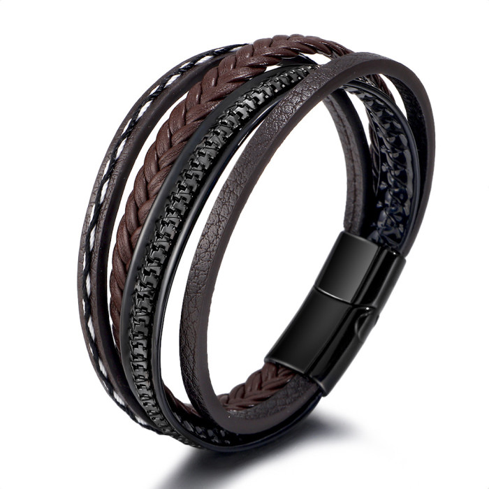 Fashion Trendy Original  Multi-Layer Rope Hand-Woven Leather Bracelet Men Personality Magnetic Buckle Bracelet Jewelry  ds652g9