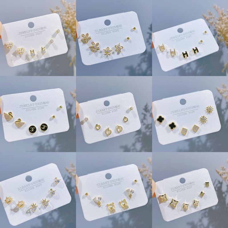Korean BGV Brand Earrings Small 3 Pair Combination Earrings Set 925 Sterling Silver Needle Simple Exquisite Earrings for Women