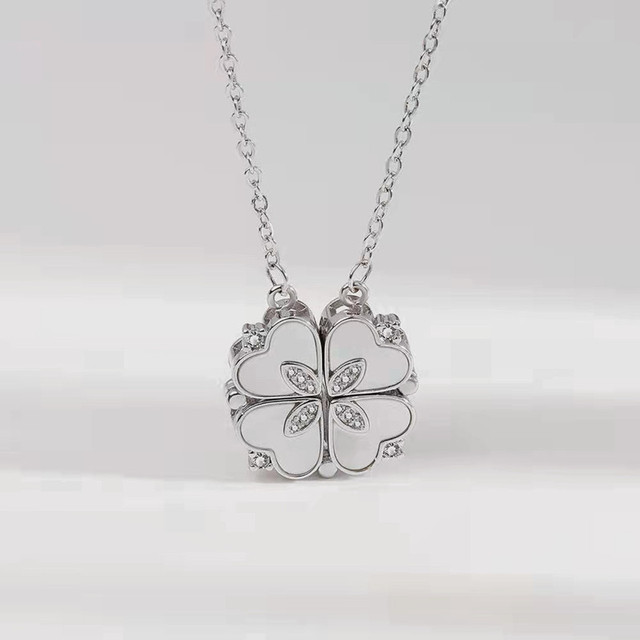 Design Heart  Four-leaf Clover Magnetic Pendant Necklace for Women Girls Fashion Zircon Titanium Steel Christmas Gift Jewelry