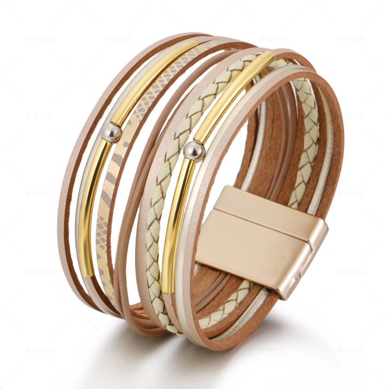 Bohemian Bracelet Women's Multi-Layer Hand-Woven Leather Fashion Magnetic Buckle Bracelet Gift  d54fg