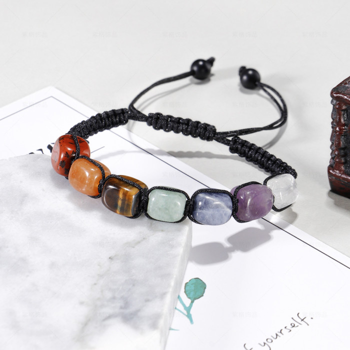 Fashion Natural Tigereye Jade Agate Energy Beaded Bracelet Men Women Woven Rope Crystal Bracelet Gift