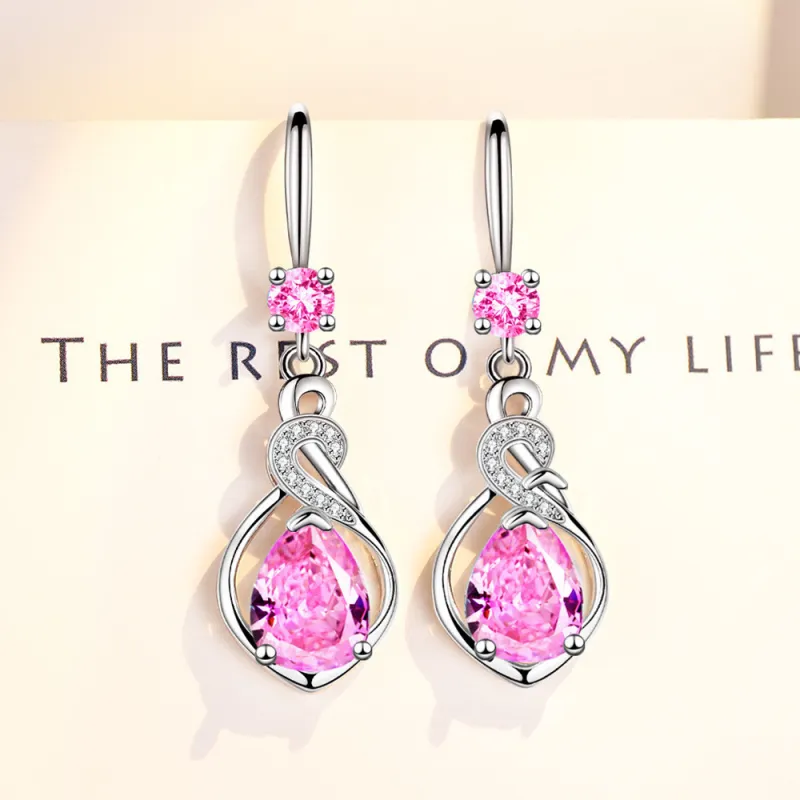 Wholesale S925 Sterling Silver Women Fashion Jewelry High Quality Blue Pink Crystal Zircon Mid-length Swan Hook Earrings