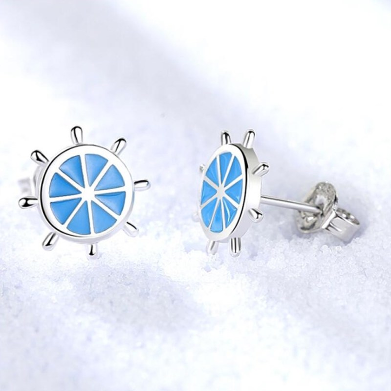 Wholesale S925 Sterling Silver Stud Earrings High Quality Women Fashion Jewelry Simple Rudder Blue Crystal Zircon Earrings 728