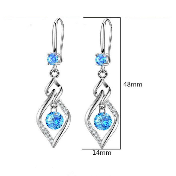 Wholesale S925 Sterling Silver Trendy Women's Fashion Jewelry Crystal Zircon Mid-length Hollow Water Drop Hook Earrings