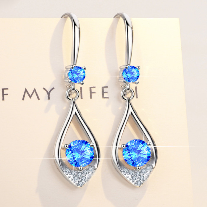 Wholesale S925 Sterling Women Fashion Jewelry High Quality Blue Pink White Crystal Zircon Hot Selling Retro Earrings
