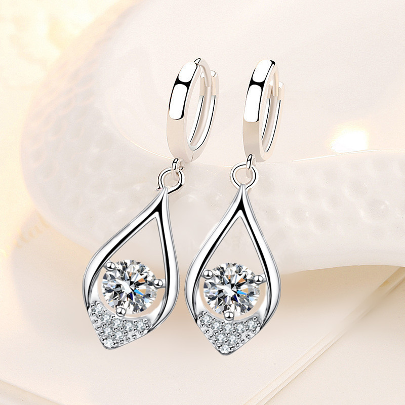 Wholesale S925 Sterling Silver Trendy women's Fashion Jewelry High Quality Leaf Drop Earrings Blue Pink Crystal Zircon Earrings