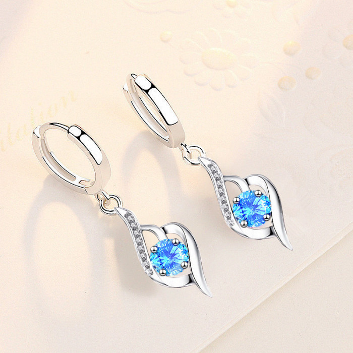 Wholesale S925 Sterling Silver 2021 Trendy Women's Fashion Jewelry  Blue Pink Crystal Zircon Heart Shaped Hollow Earrings