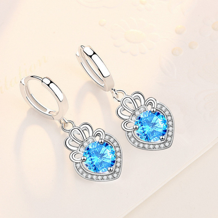 Wholesale S925 Sterling 2022 Trendywomen's Fashion Jewelry High Quality Crown Simple Blue Pink Cubic Zirconia Earrings