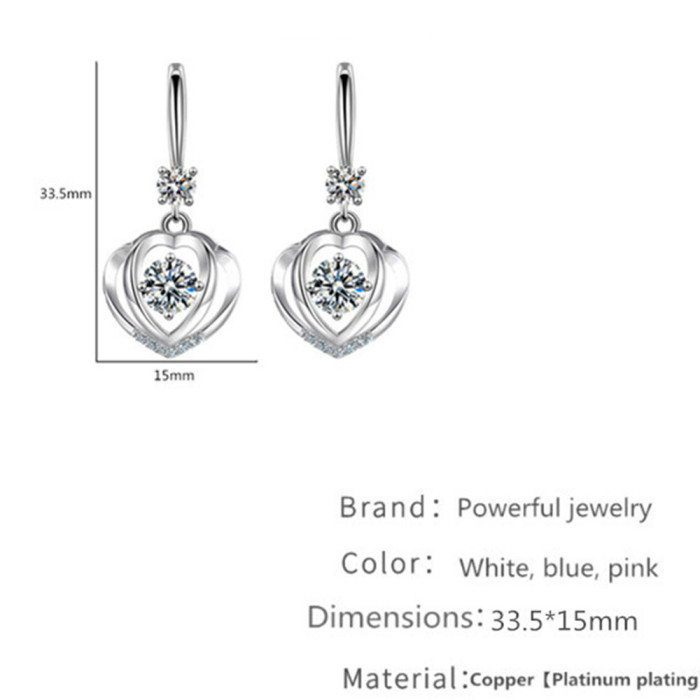 Wholesale S925 Sterling Women Fashion Jewelry High Quality Cubic Zirconia Heart Love Hook Type Long Tassel Earrings