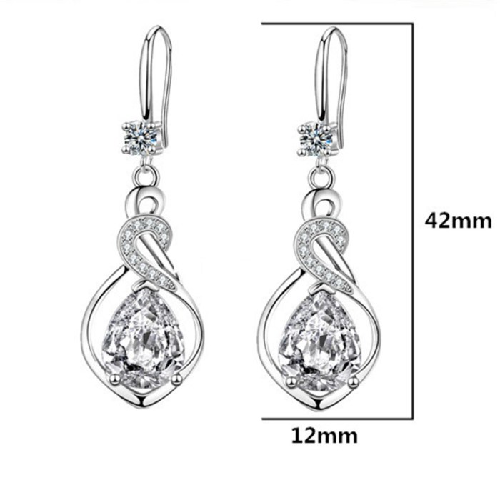Wholesale S925 Sterling Silver Women Fashion Jewelry High Quality Blue Pink Crystal Zircon Mid-length Swan Hook Earrings