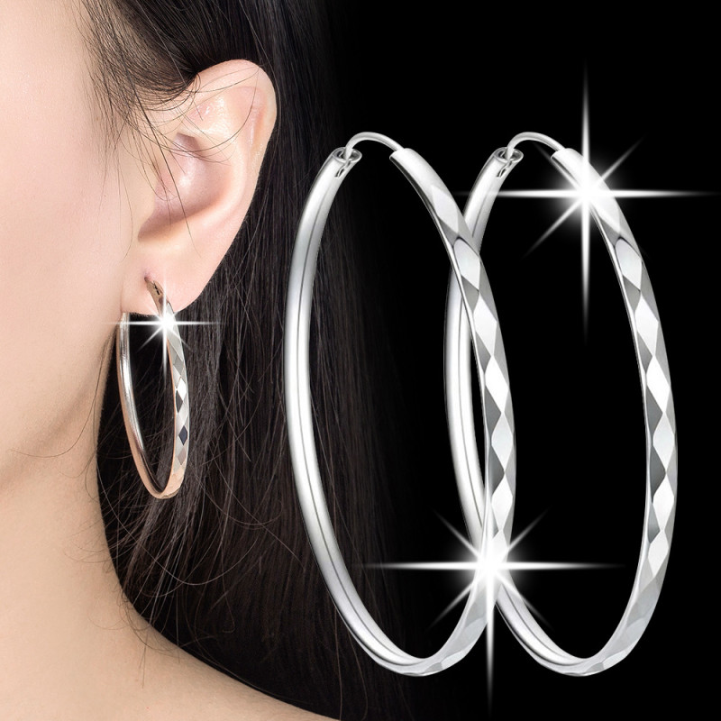 Wholesale S925 Sterling Silver Trendy Women's Fashion Jewelry High Quality Glossy Simple Retro Exaggerated Size Hoop Earrings