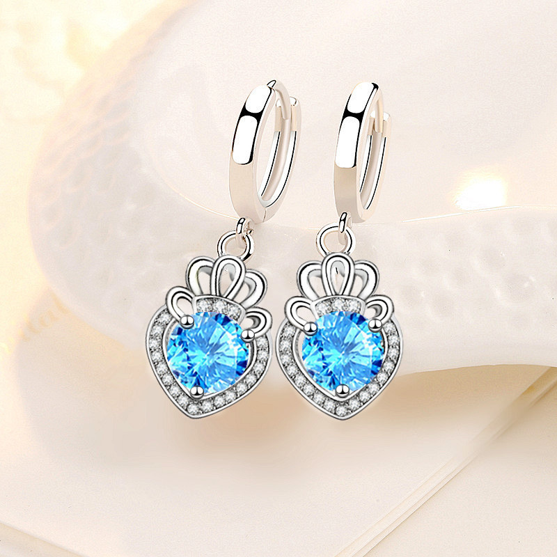 Wholesale S925 Sterling 2022 Trendywomen's Fashion Jewelry High Quality Crown Simple Blue Pink Cubic Zirconia Earrings
