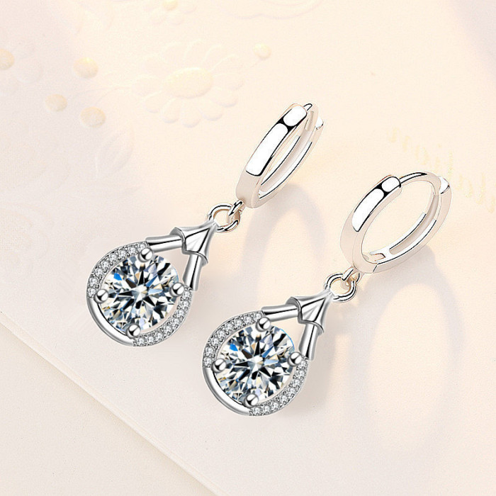 Wholesale S925 Sterling Trendy Women's Fashion Jewelry High Quality Blue Pink Cubic Zirconia Water Drop Mid-length Earrings