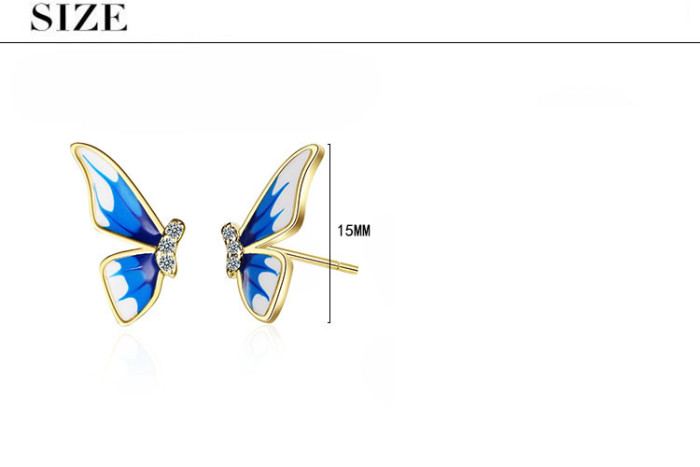 Wholesale S925 Sterling 2022 Trendy Women's Fashion Jewelry High Quality Cubic Zirconia Simple Wing Butterfly Earrings