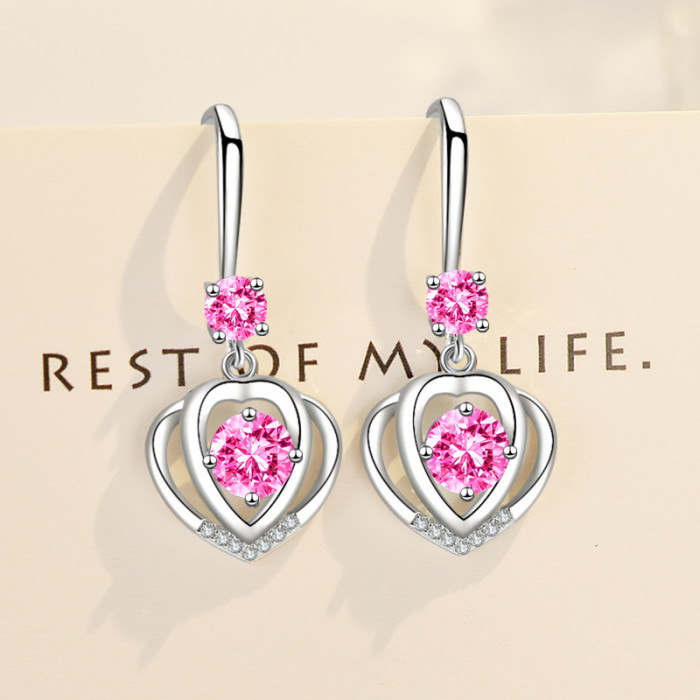 Wholesale S925 Sterling Women Fashion Jewelry High Quality Cubic Zirconia Heart Love Hook Type Long Tassel Earrings