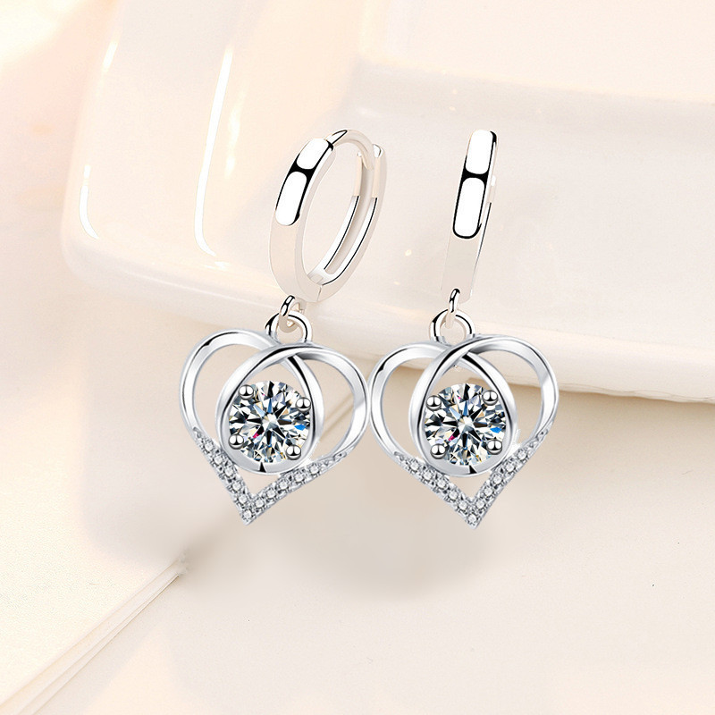 Wholesale S925 Sterling Silver 2021 Trendy Women's Fashion Jewelry High Quality Earrings Blue Pink Crystal Zircon Heart Earrings