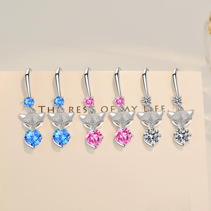 Wholesale S925 Sterling Silver Trendy Women  Fashion Jewelry High Quality Blue Pink Crystal Zircon Fox Long Tassel Hook Earrings