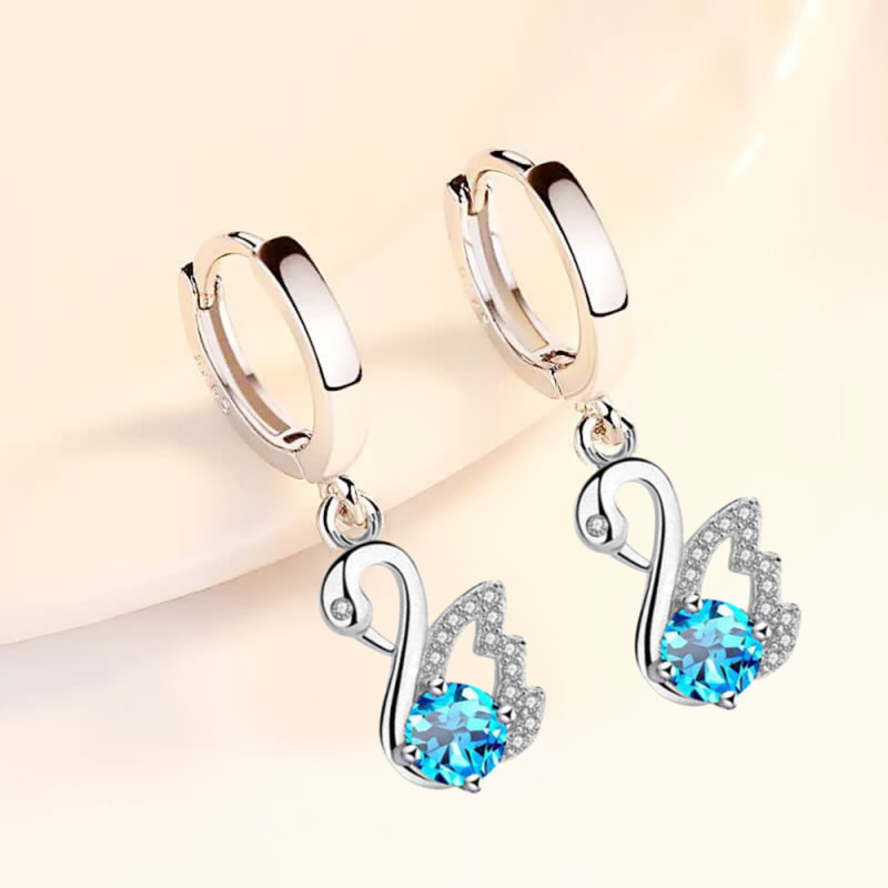 S925 Sterling Silver Trendy women Fashion Jewelry Earrings Pink Blue White Crystal Zircon Long Tassel Retro Swan Earrings