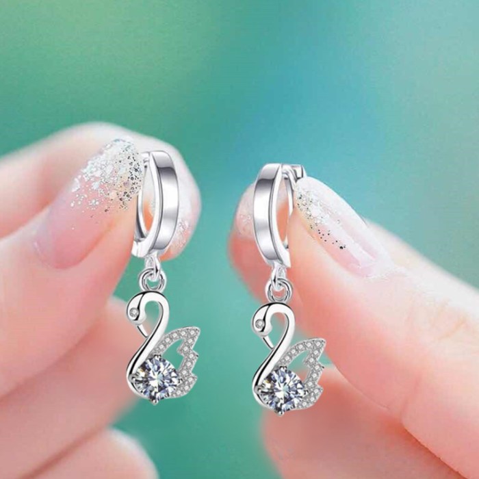S925 Sterling Silver Trendy women Fashion Jewelry Earrings Pink Blue White Crystal Zircon Long Tassel Retro Swan Earrings