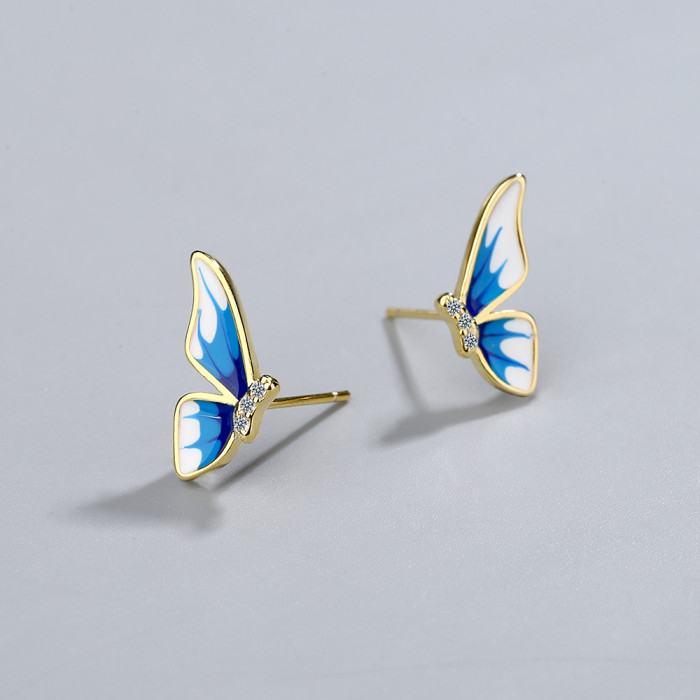Wholesale S925 Sterling 2022 Trendy Women's Fashion Jewelry High Quality Cubic Zirconia Simple Wing Butterfly Earrings