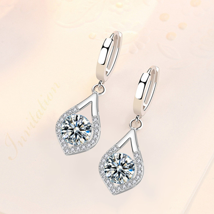 Wholesale S925 Sterling Silver Women Fashion Jewelry Earrings High Quality Blue Crystal Zircon Drop Heart Love Long Earrings