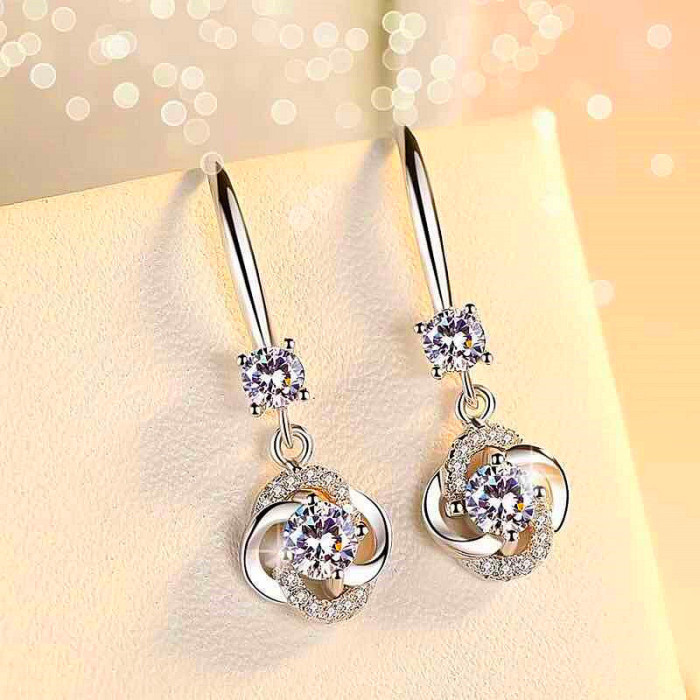 Wholesale S925 Sterling Trendy Women's Fashion Jewelry High Quality Crystal Zircon Long Tassel Flower Retro Hook Earrings