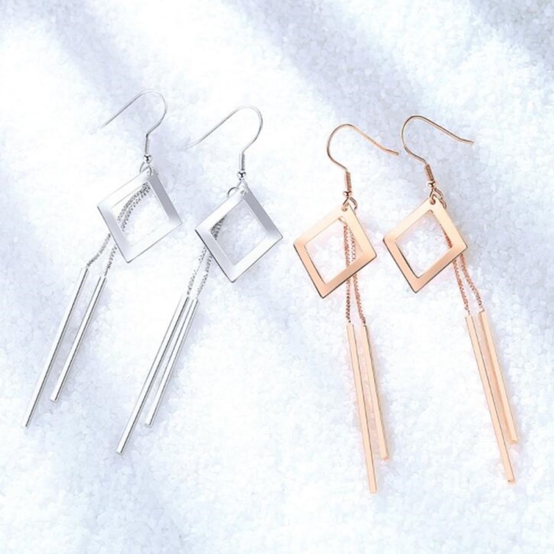 Wholesale S925 Sterling Silver Trendy Jewelry High Quality Women Fashion Retro Long Tassel Hollow Square Water Drop Pop Earrings