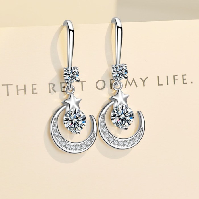 Wholesale S925 Sterling Silver Trendy Women's Fashion Jewelry  Crystal Zircon Star Moon Long Tassel Water Drop Hook Earrings