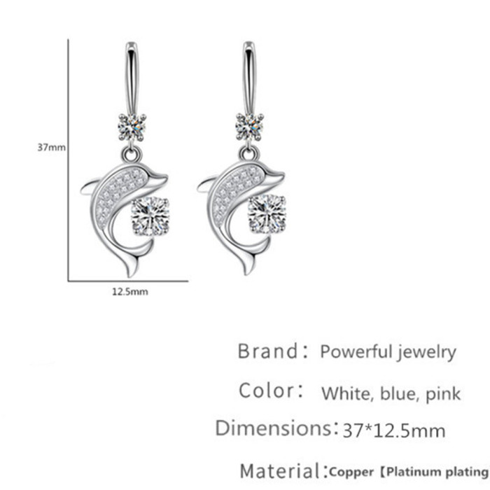 Wholesale S925 Sterling Silver Trendy women Fashion Jewelry High Quality Crystal Zircon Long Tassel Simple Dolphin Hook Earrings