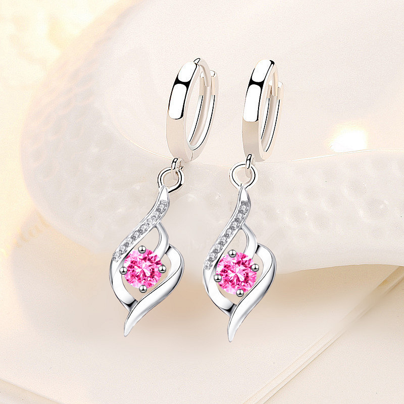 Wholesale S925 Sterling Silver 2021 Trendy Women's Fashion Jewelry  Blue Pink Crystal Zircon Heart Shaped Hollow Earrings