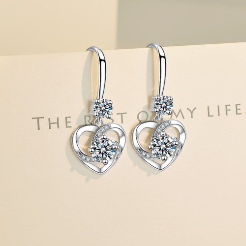 Wholesale S925 Sterling Trendy Women's Fashion Jewelry High Quality Cubic Zirconia Hollow Heart Shaped Long Tassel Earrings