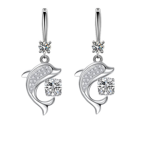Wholesale S925 Sterling Silver Trendy women Fashion Jewelry High Quality Crystal Zircon Long Tassel Simple Dolphin Hook Earrings