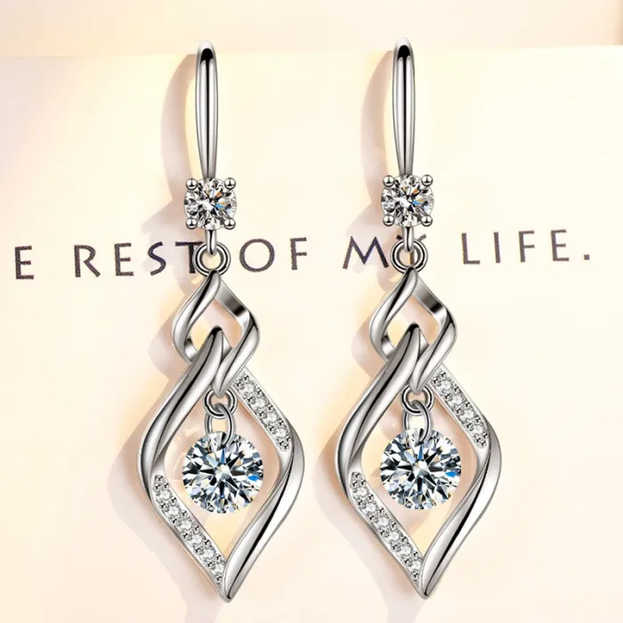 Wholesale S925 Sterling Silver Trendy Women's Fashion Jewelry Crystal Zircon Mid-length Hollow Water Drop Hook Earrings