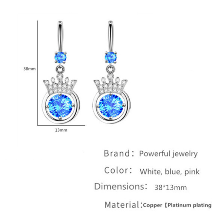 Wholesale S925 Sterling Trendy Women's Fashion Jewelry High Quality Cubic Zirconia Hook Type Long Tassel Crown Earrings
