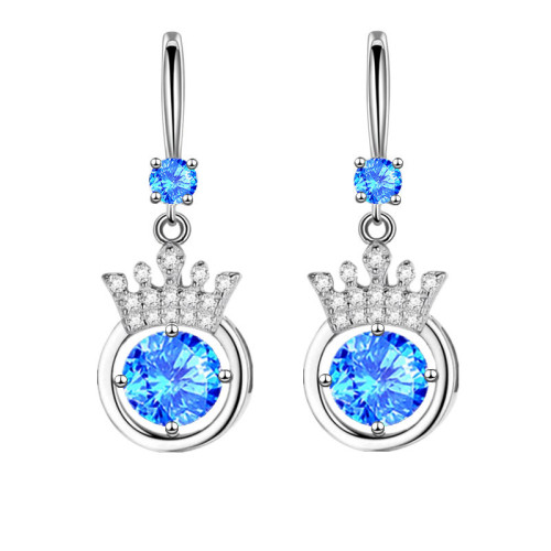 Wholesale S925 Sterling Trendy Women's Fashion Jewelry High Quality Cubic Zirconia Hook Type Long Tassel Crown Earrings