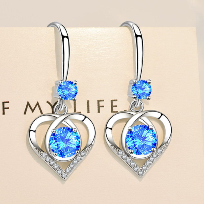 Wholesale S925 Sterling Trendy Women's Fashion Jewelry High Quality Crystal Zircon Hollow Heart Shaped Long Tassel Hook Earrings