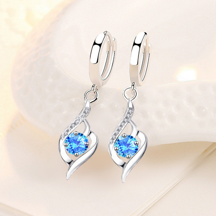 Wholesale S925 Sterling Silver 2021 Trendy Women's Fashion Jewelry  Blue Pink Crystal Zircon Heart Shaped Hollow Earrings