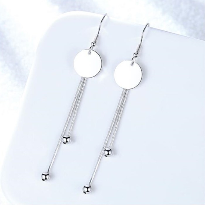 Wholesale S925 Sterling Silver Trendy Jewelry  Women Fashion Earrings Retro Long Tassel Hollow Round Water Drop  Earrings