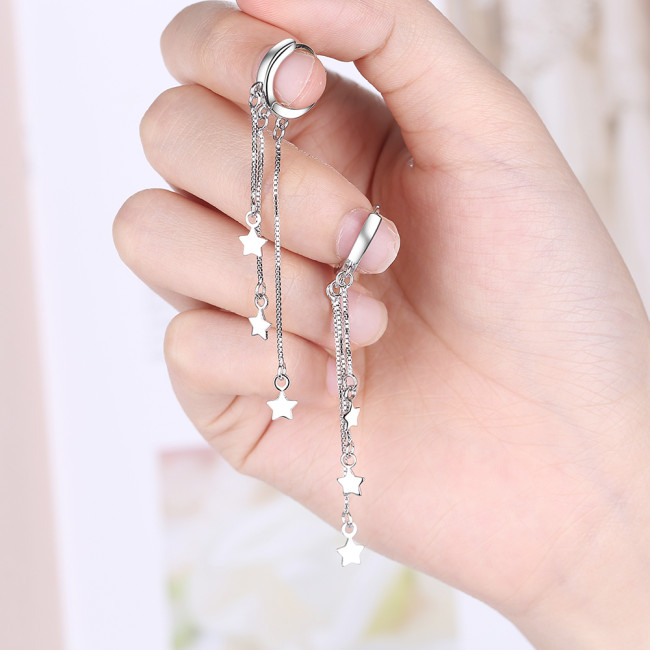 Wholesale S925 Sterling Silver Trendy  Women's Fashion Jewelry High Quality Simple Retro Stars Exaggerated Long Tassel Earrings