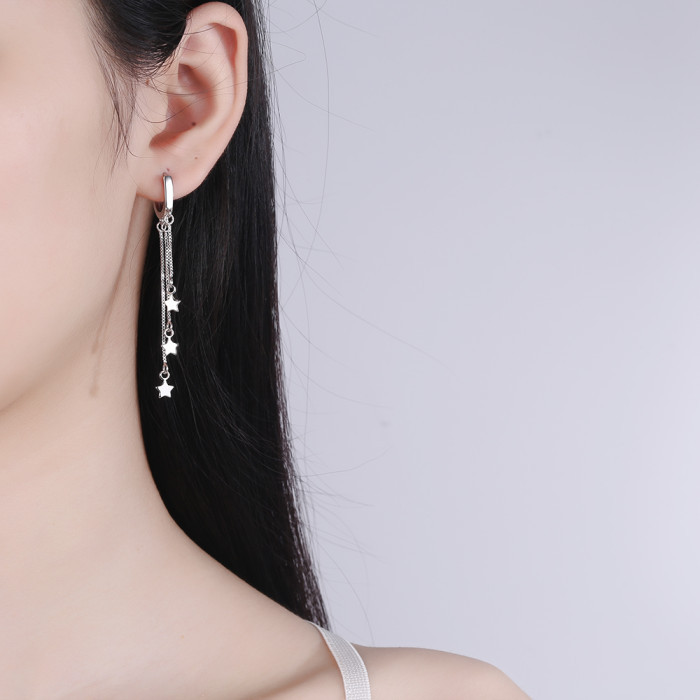 Wholesale S925 Sterling Silver Trendy  Women's Fashion Jewelry High Quality Simple Retro Stars Exaggerated Long Tassel Earrings