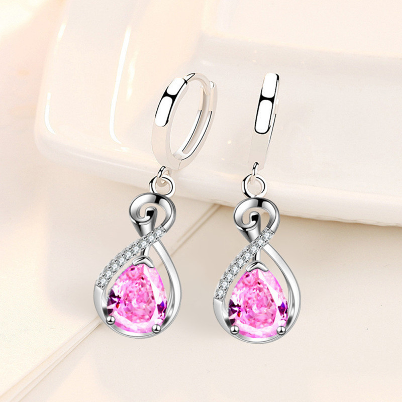 Wholesale S925 Sterling Silver Women Fashion Jewelry High Quality Blue Pink Crystal Zircon Hollow Simple Hot Selling Earrings