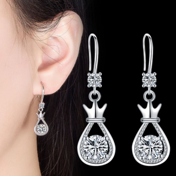 Wholesale S925 Sterling Trendy  Women's Fashion Jewelry High Quality Cubic Zirconia Crown Long Tassel Earrings